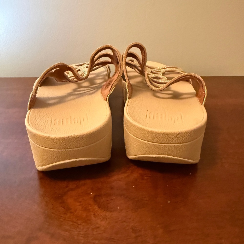 FitFlop Bumble Glitter Slide Sandals Gold Women's Size 9 Comfort Platform - Picture 4 of 6